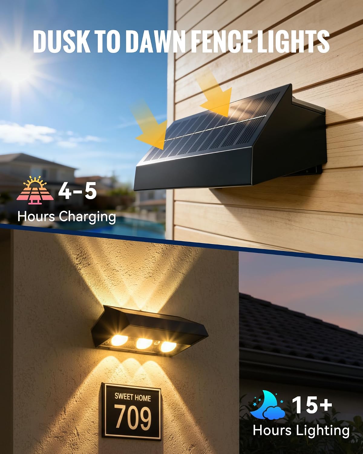 Solar Fence Lights Outdoor 12 Pack, 3 Modes & 10 RGB Colors, Up and Down Fence Lights Solar Powered for Outside, Deck Lighting for for Backyard/Garden/Patio/Garage Wall Decor