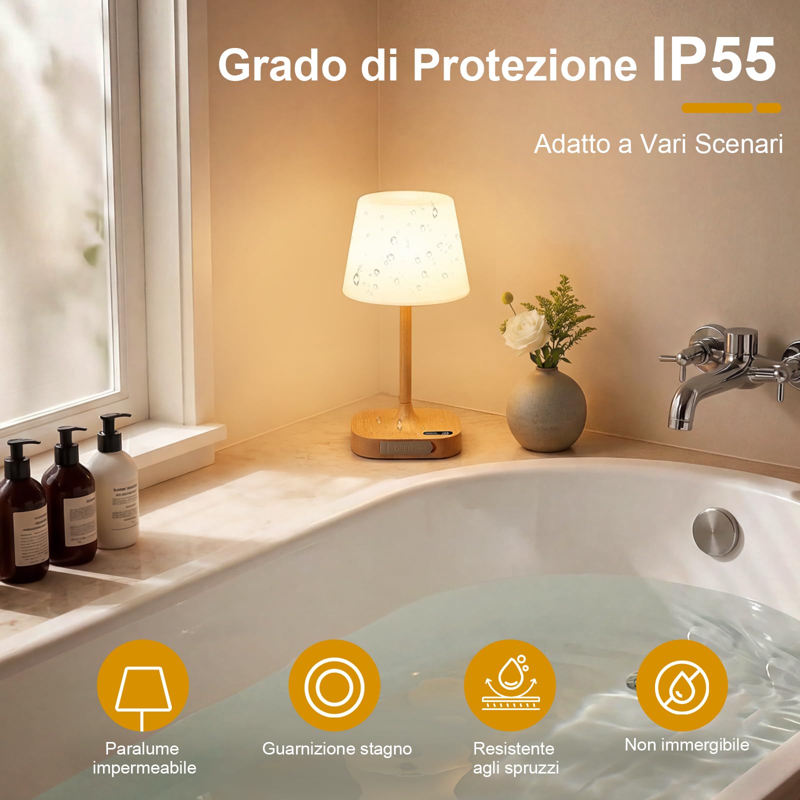 Lampade da Comodino Touch Set da 2, Lampada da Tavolo Senza Fili LED | Dimmerabile Ricaricabile Luce Notturna senza Fili con Memoria, Luce Notturna LED per Campeggio all'aperto Esterno Verande