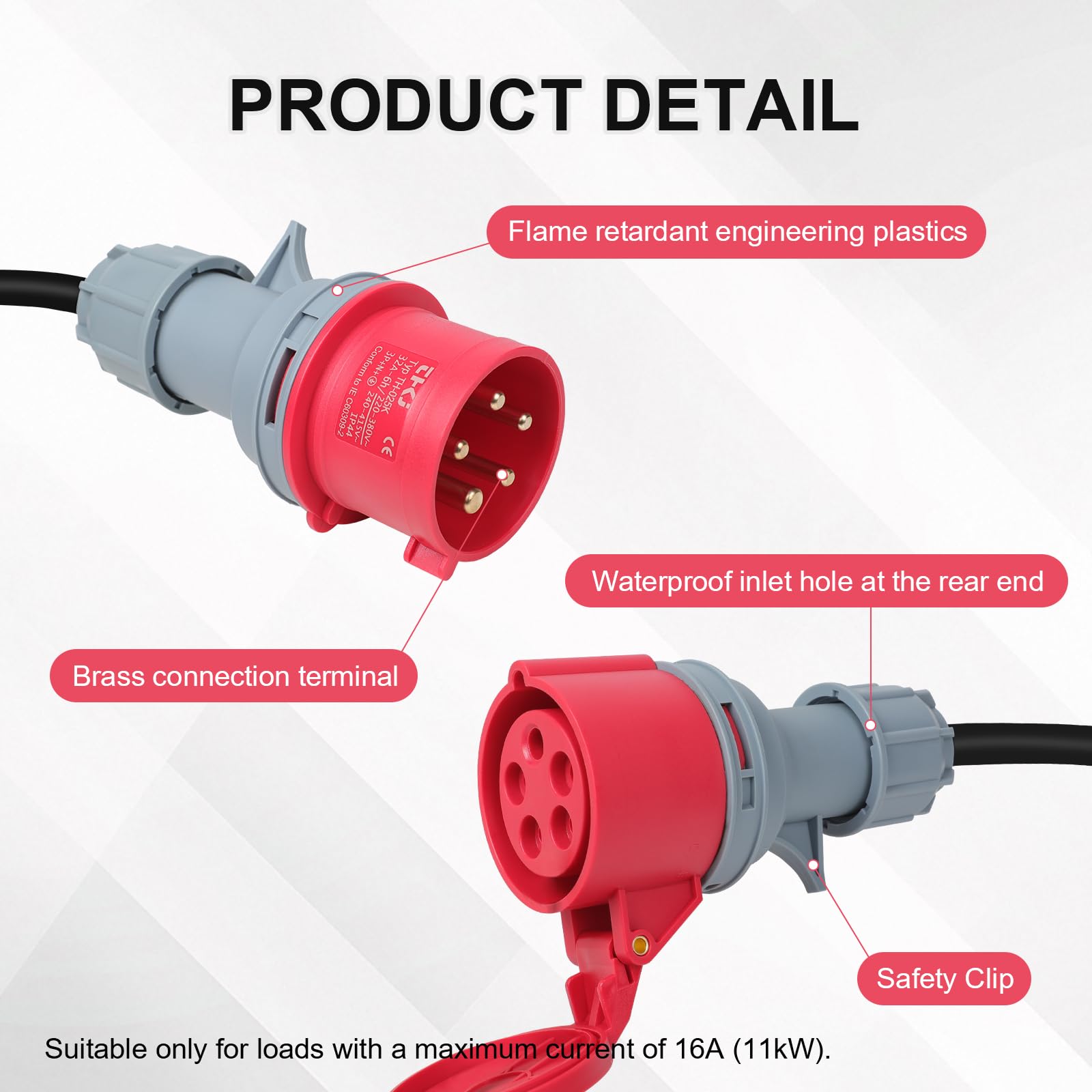 CEE Adapter 32A Stecker auf 16A Steckdose, Starkstrom Adaptermit Schutzabdeckung, 3 Phasen, 5 Polig, 50CM, Wasserdicht IP44, Geeignet für Industrie und Haushalt (32-16)