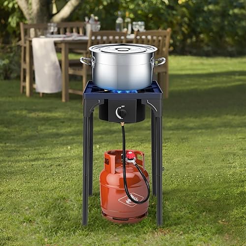 Miniatura 7 de Outvita Estufa de gas propano de 1 quemador para cocinar al aire libre, cocina de campamento de 75,000 BTU con patas removibles, perillas de control