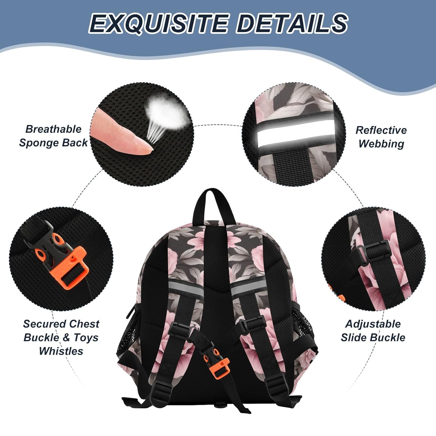 Watercolor Floral Flowers Toddler Harness Backpack for Boys Girls 3-6 Years Kids Backpack with Anti Lost Safety Leash Baby Travel Bag for Travel Walking Preschool