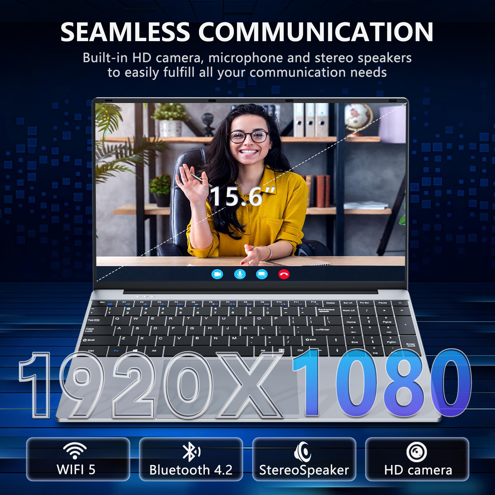 15,6 Pollici PC Portatile con Core i5 7Y54 Processore, 16GB RAM 512GB SSD, Win11 Notebook 1920*1080 FHD Schermo, Laptop Computer Portatile con Tastiera Numerico Retroilluminata WIFI5 Mini-HDMI USB3.0