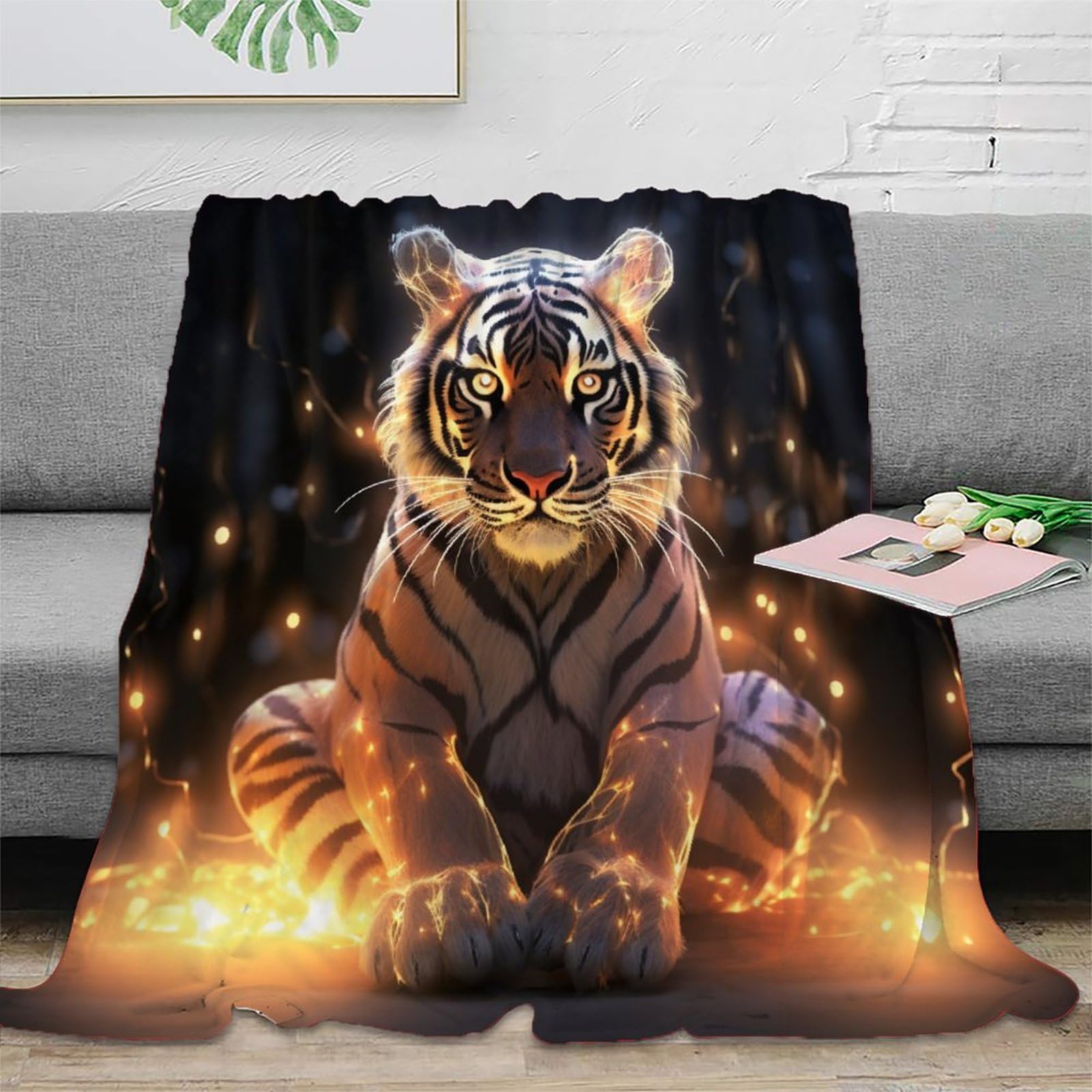 Couverture tigre flanelle 150x200 plaid animal douillet canapé