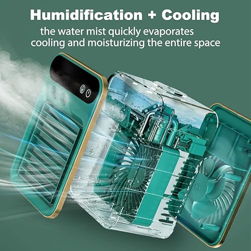 Miniatura 10 de Aire acondicionado portátil recargable de oficina en tres velocidades y velocidad de pulverización, ventilador de enfriamiento evaporativo portátil