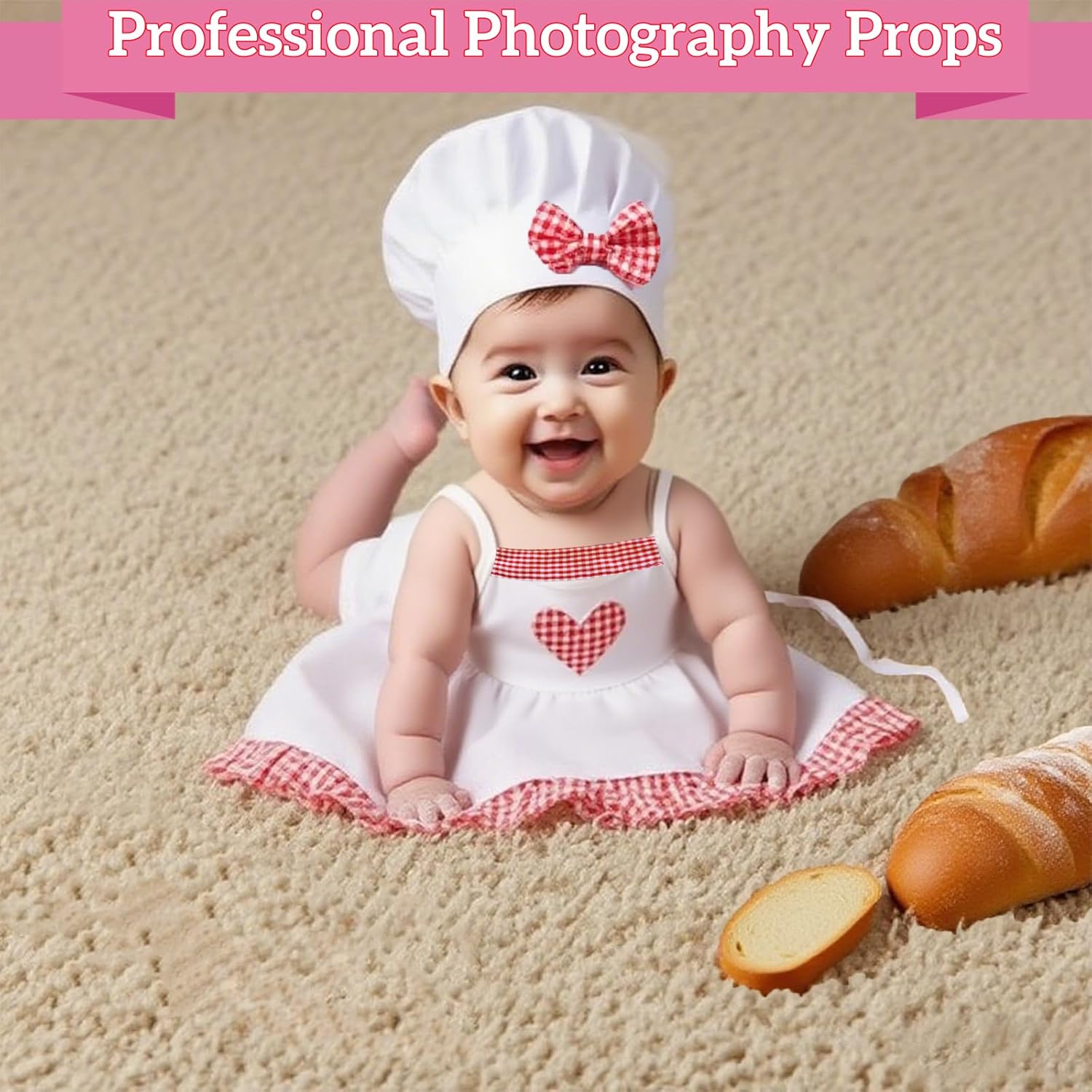 2 Packs Newborn Photography Props, Cute Baby Chef Outfit 0-4 Months, Mini Chef Hat and Apron Photo Props - Image 4