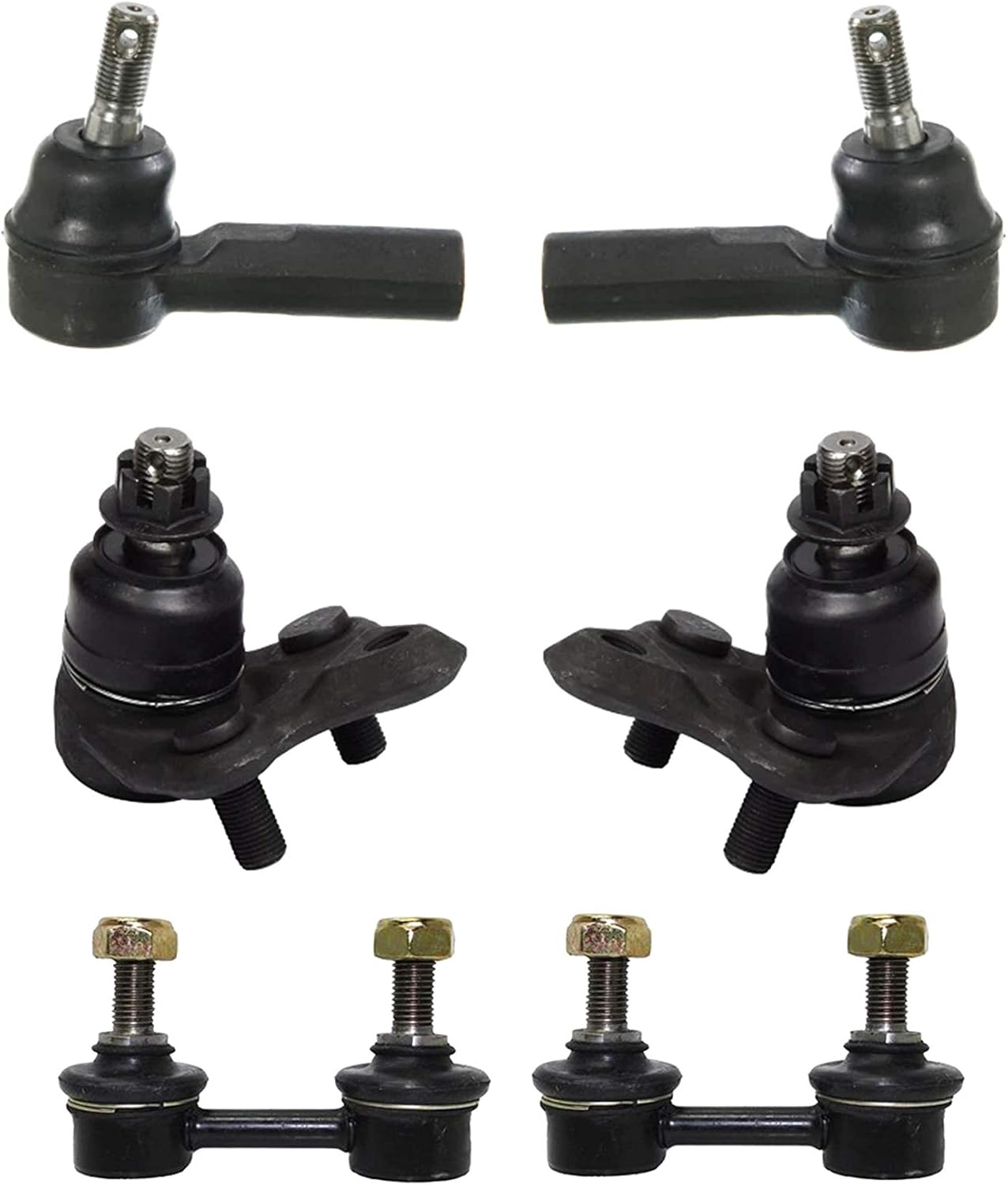 PartsW - 6 Pieces Front Suspension Kit Passenger & Driver Lower Ball Joints, Sway Bar Links, Outer Tie Rod Ends Fits Chevrolet Prizm/Geo Prizm/Toyota Corolla