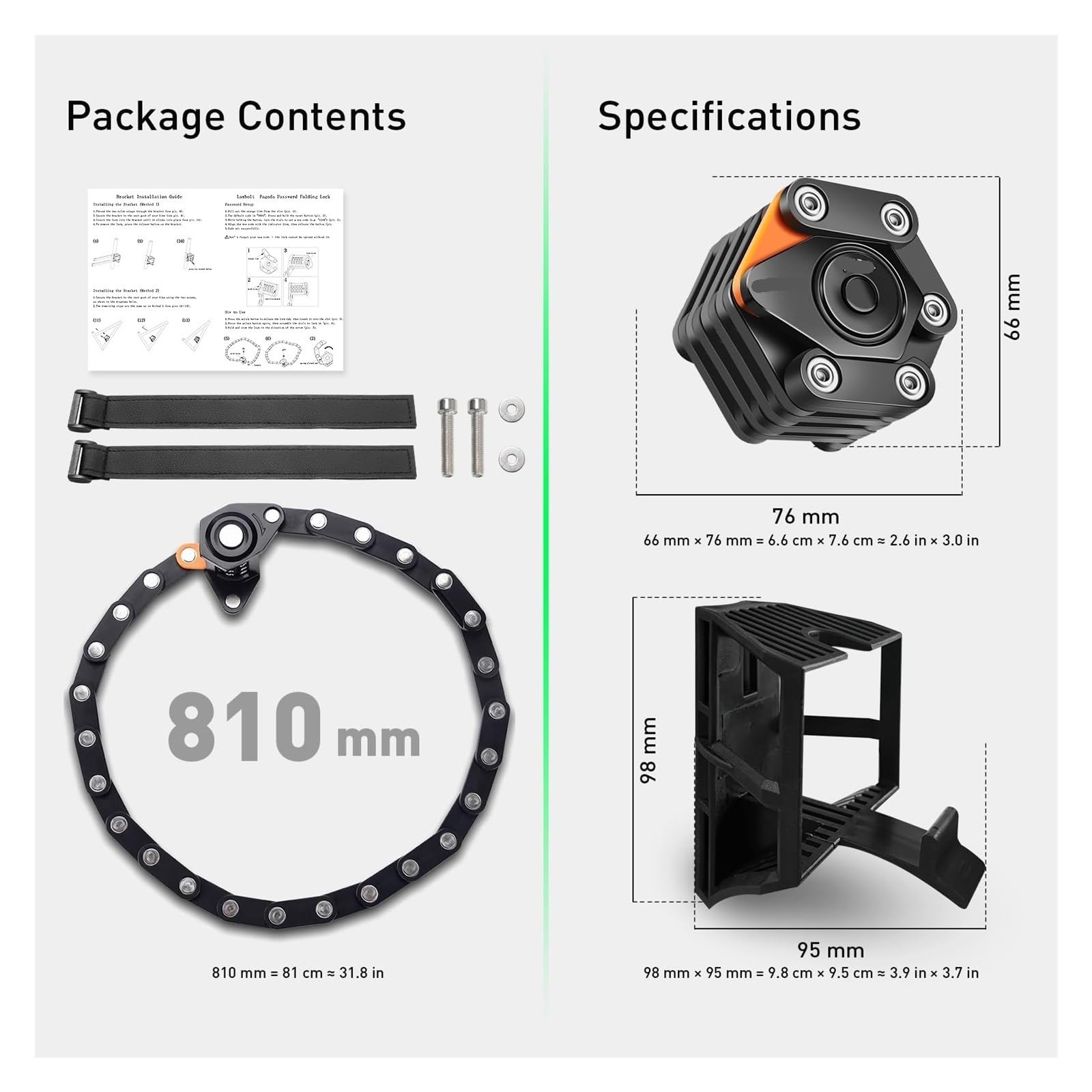 Lucchetto Monopattino Elettrico Pieghevole Lucchetto Bici Combinazione Antifurto Alta Sicurezza Catena per Bicicletta Elettrica Moto Serratura a 4 Cifre con Supporto