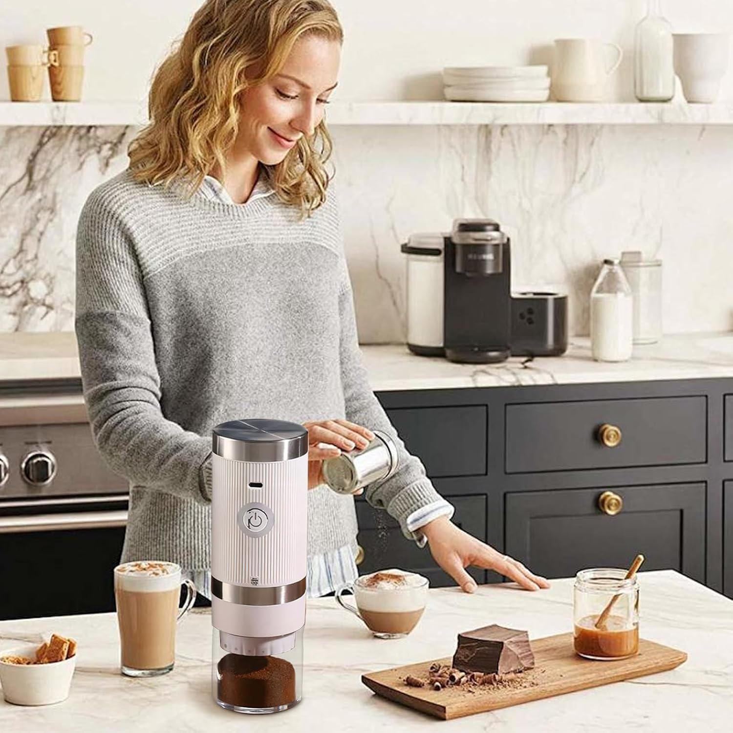 Electric Coffee Bean Grinder Rechargeable Conical Burr Grinder