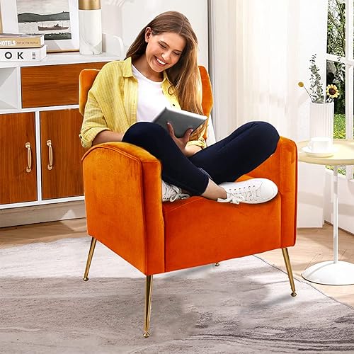 Miniatura 9 de Sucrever Silla decorativa sillas decorativas para sala de estar con patas doradasalmohada sillas tapizadas de terciopelo modernas de mediados de