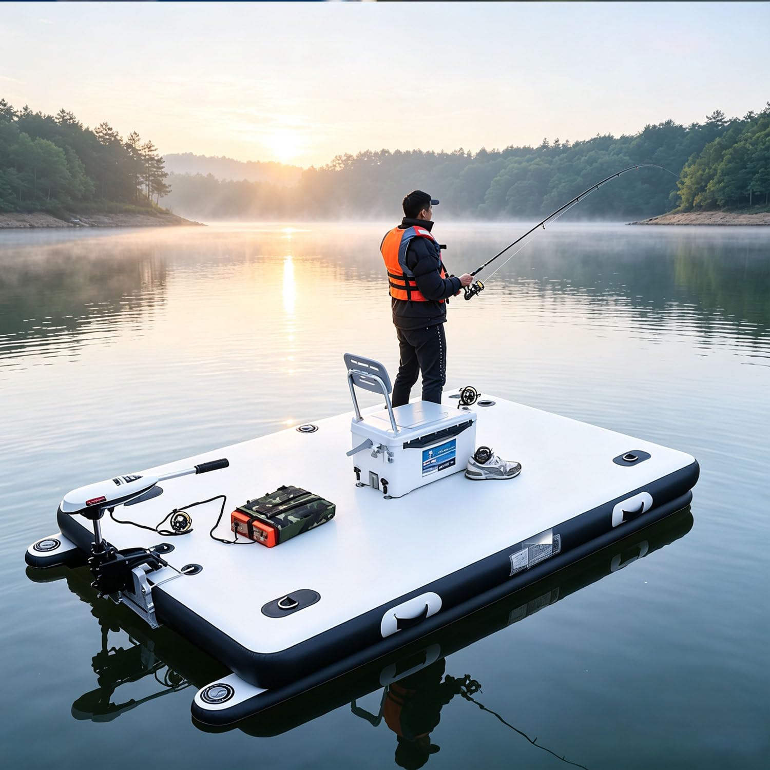 Nadmuchiwany pomost wędkarski 2M/2,5M,platforma pływająca 12vmotor-2M | Antypoślizgowy pokład kąpielowy z PCV, pojemność 440/880 funtów, mocowanie silnika, pierścienie D, do wypoczynku