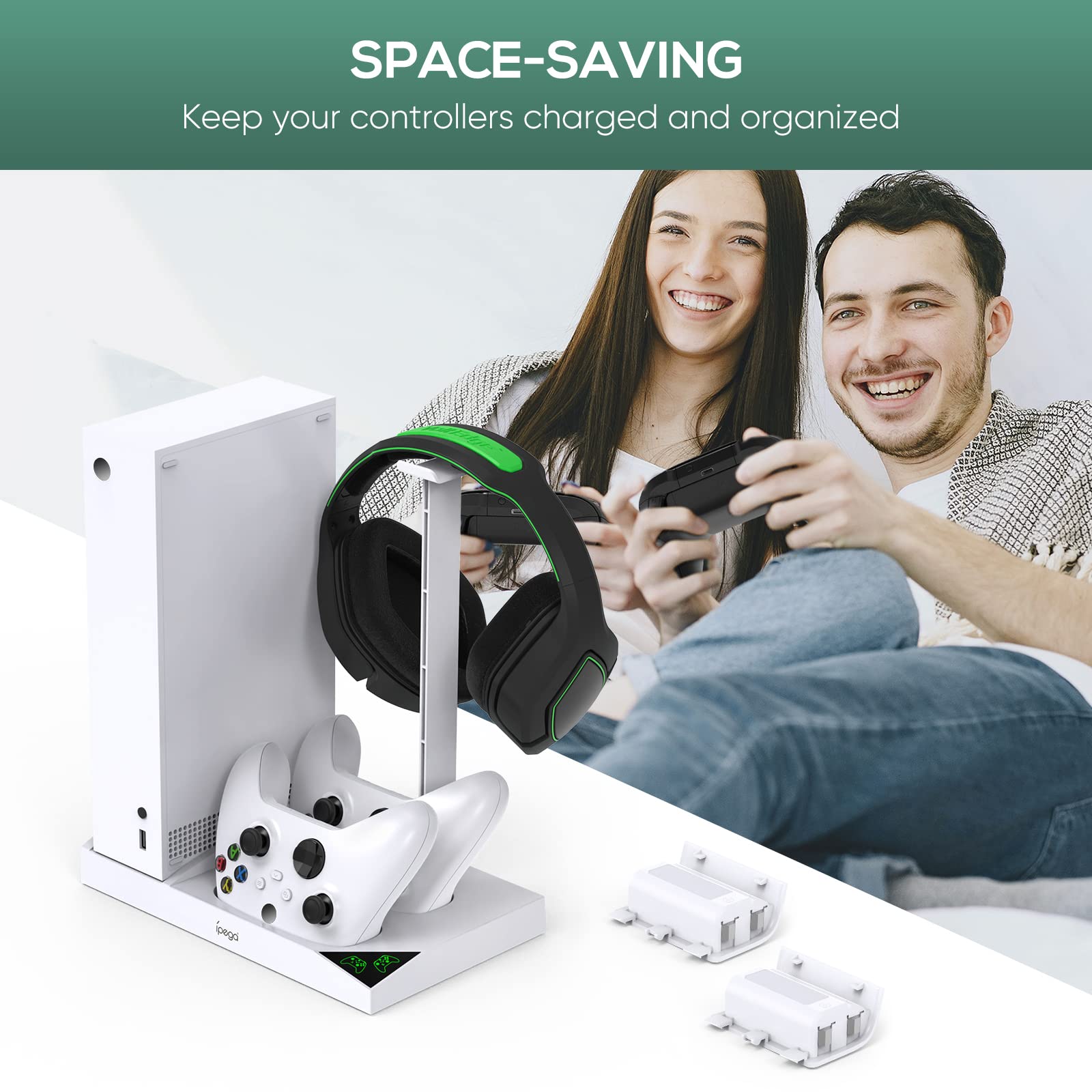 FASTSNAIL Soporte de carga con ventilador de refrigeración para controlador y consola Xbox Series S, accesorios de juego Xbox Series S con 2 baterías de 1400 mAh, estación de carga de controlador dual