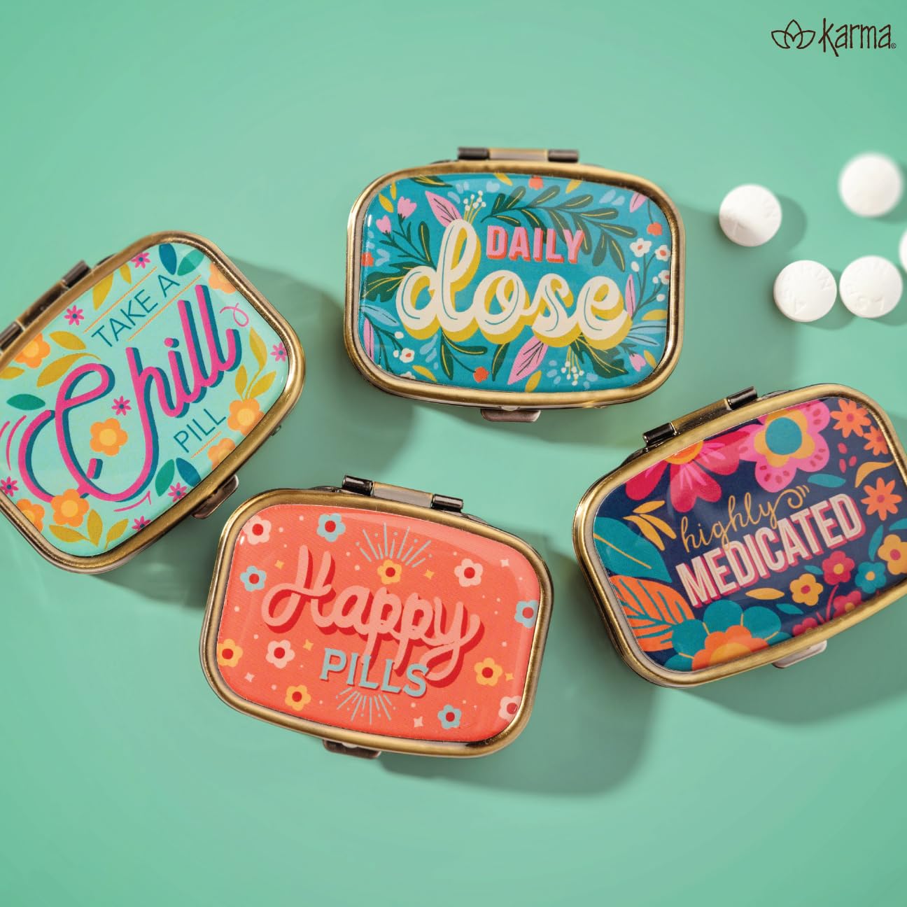 Karma, Travel Pill Case, Weekly Travel Pill Organizer, Removable 8-Compartment Pill Box, Travel Pill Medicine Organizer, Mushroom