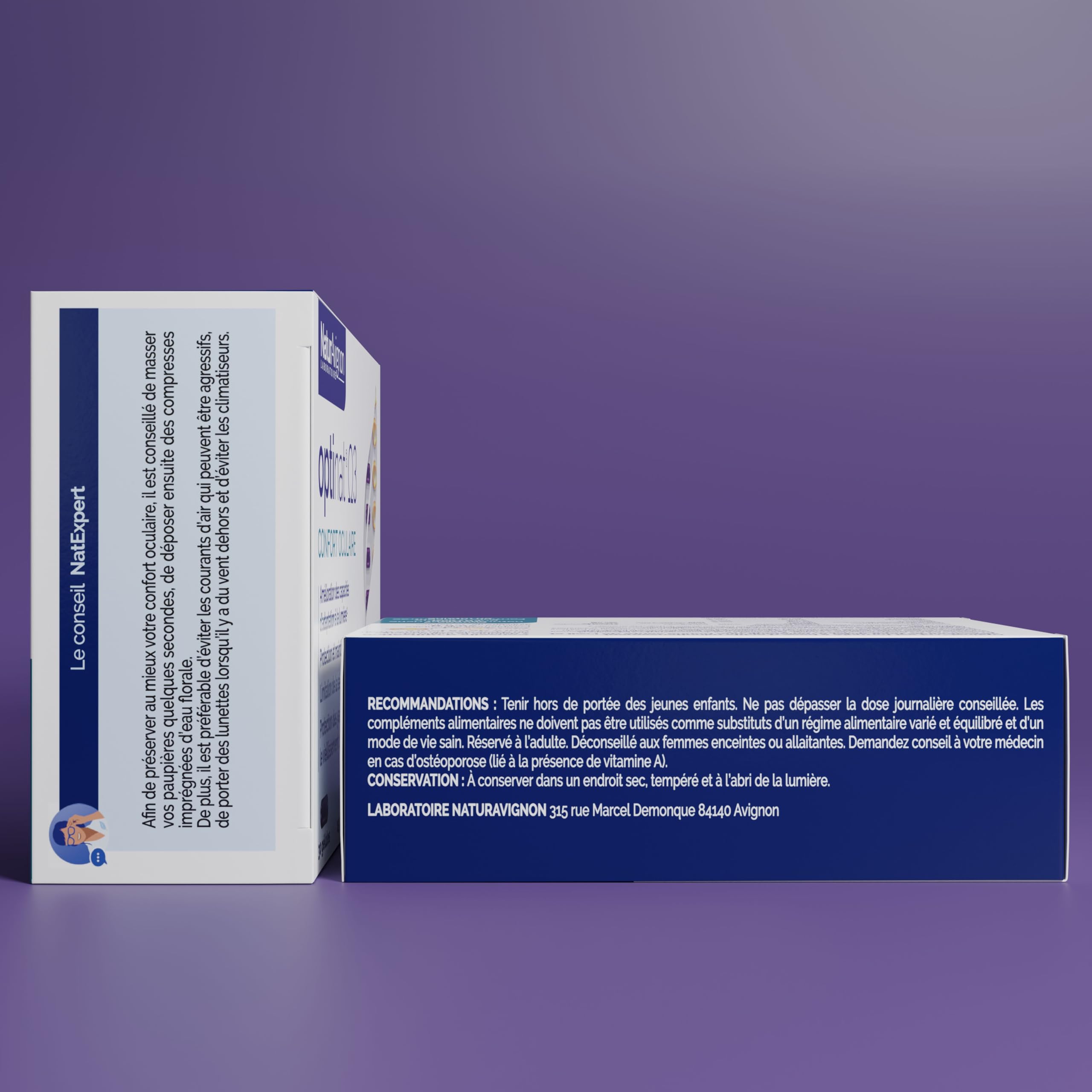 NaturAvignon Optinat | Complement alimentaire yeux confort oculaire + vision optimale | Riche en EPA + DHA | Extrait de myrtille + luteine yeux | Fabriqué en France | 15jours