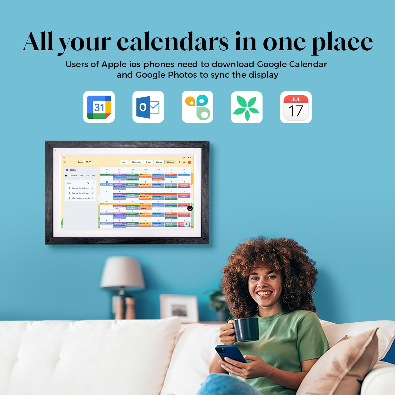 15.6" Digital Google Calendar+Pen,No Subscription|All-in-one Smart Display:Photo Frame,Google Play Apps,Voice Assistant,Home Hub,Streaming|Built-in Battery|Wall&Desk|Anti-Glare Touchscreen|Walnut Wood