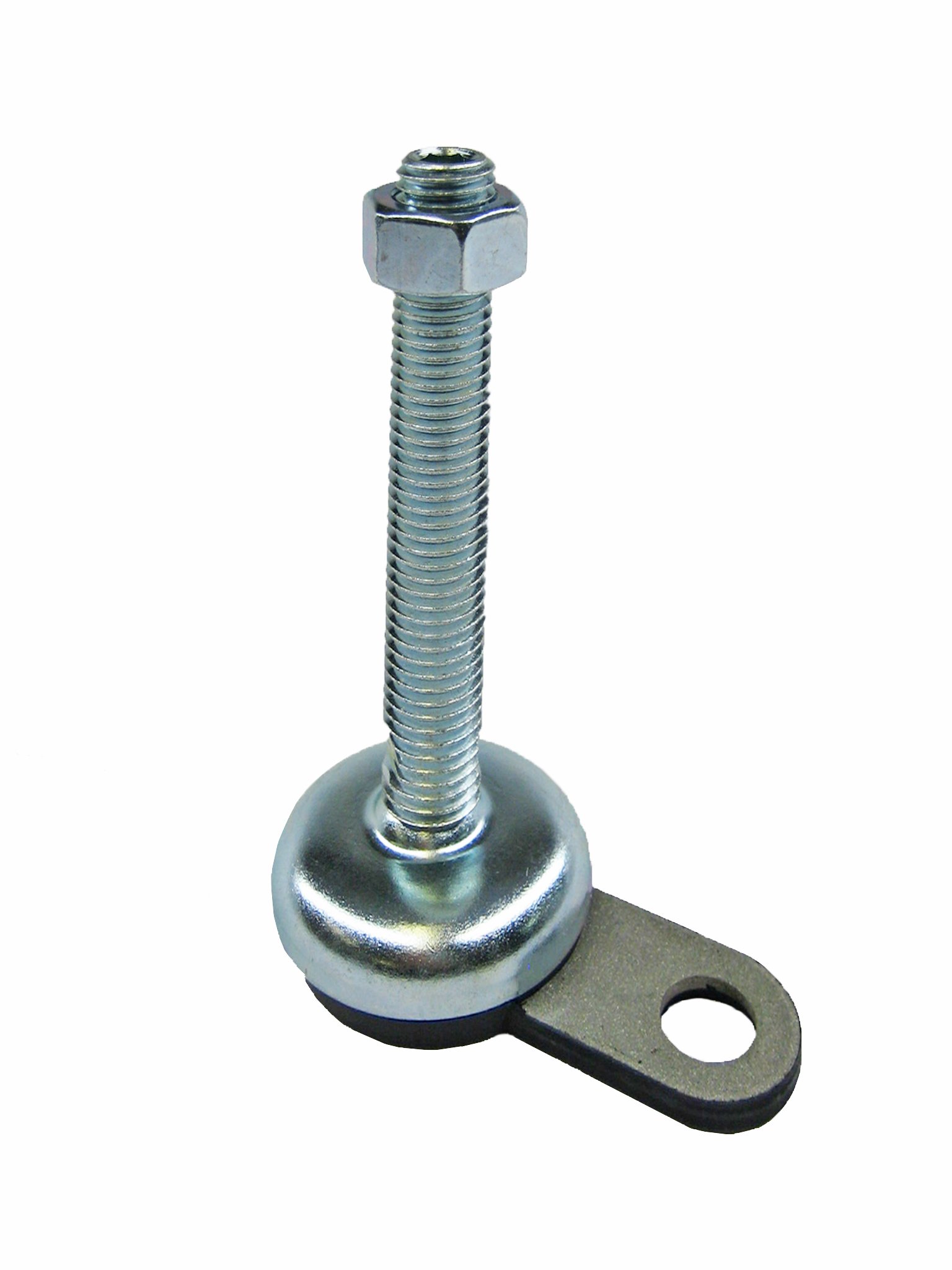 J.W. Winco 20N150P08/AK Series GN 340.1 Steel Leveling Mount with Lag Bolt Lug, With Nut, Rubber Pad Inlay, Zinc Plated and Blue Passivated Finish, Metric Size, 100mm Base Diameter, M20 x 2.5 Thread