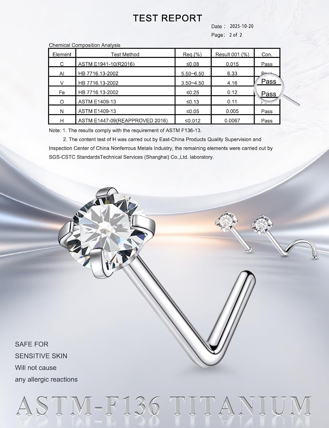 18G 20G Nose Rings Studs for Women Astm F136 Titanium Straight L Shaped Corkscrew Silver Nose Ring Studs Round Heart Square 3MM Diamond CZ Nostrial Piercing Jewelry for Women Men