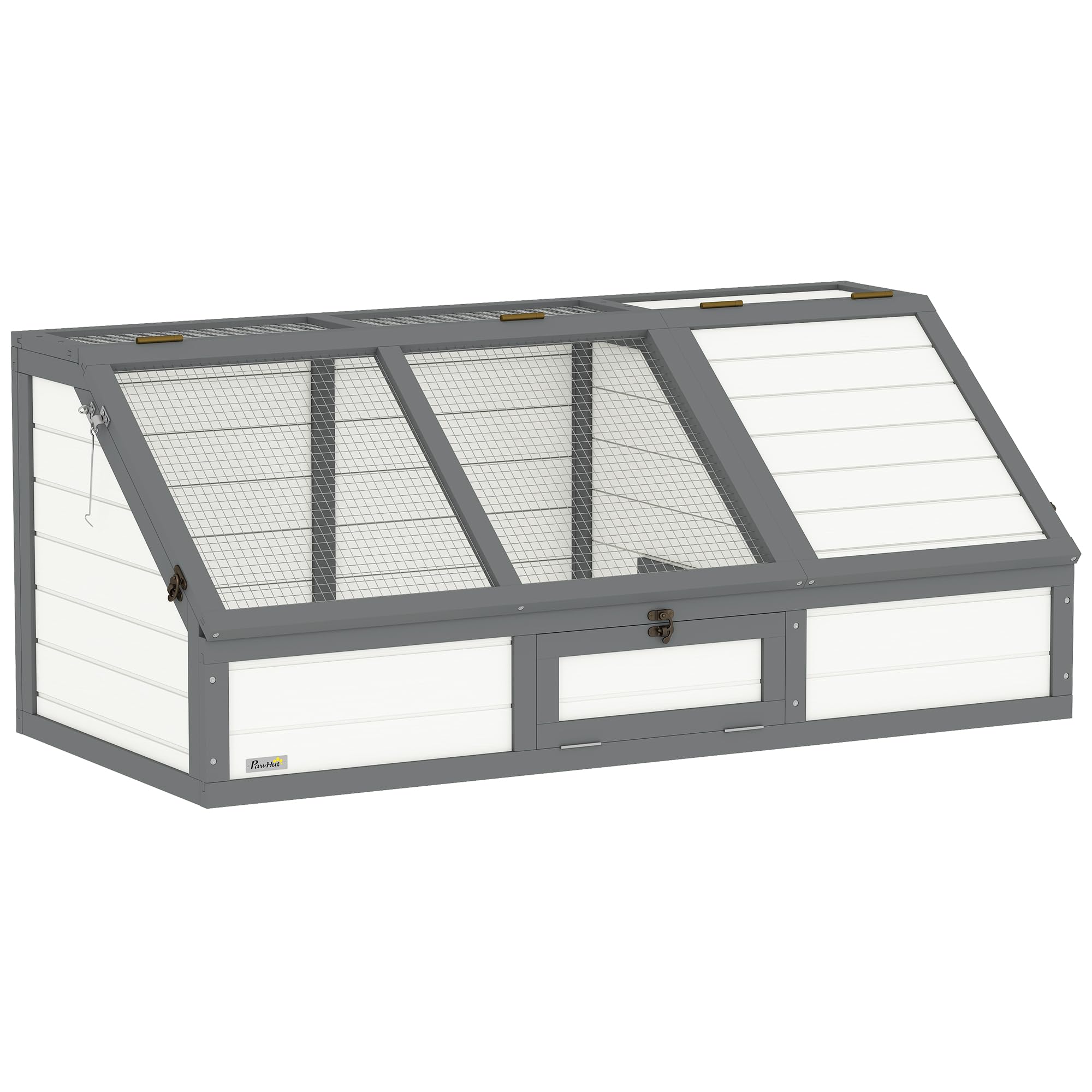 PawHut Casa tartaruga con casa principale anfibi 120x55x50cm bianco | Recinto in legno per tartaruga, area giochi, coperchio ribaltabile, serratura, gabbia per rettili, conigliera