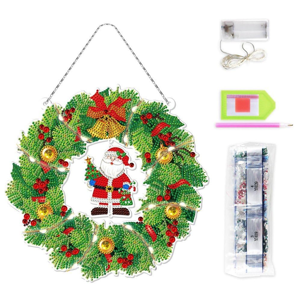 Peinture diamant Noël 5D guirlande lumineuse LED déco porte