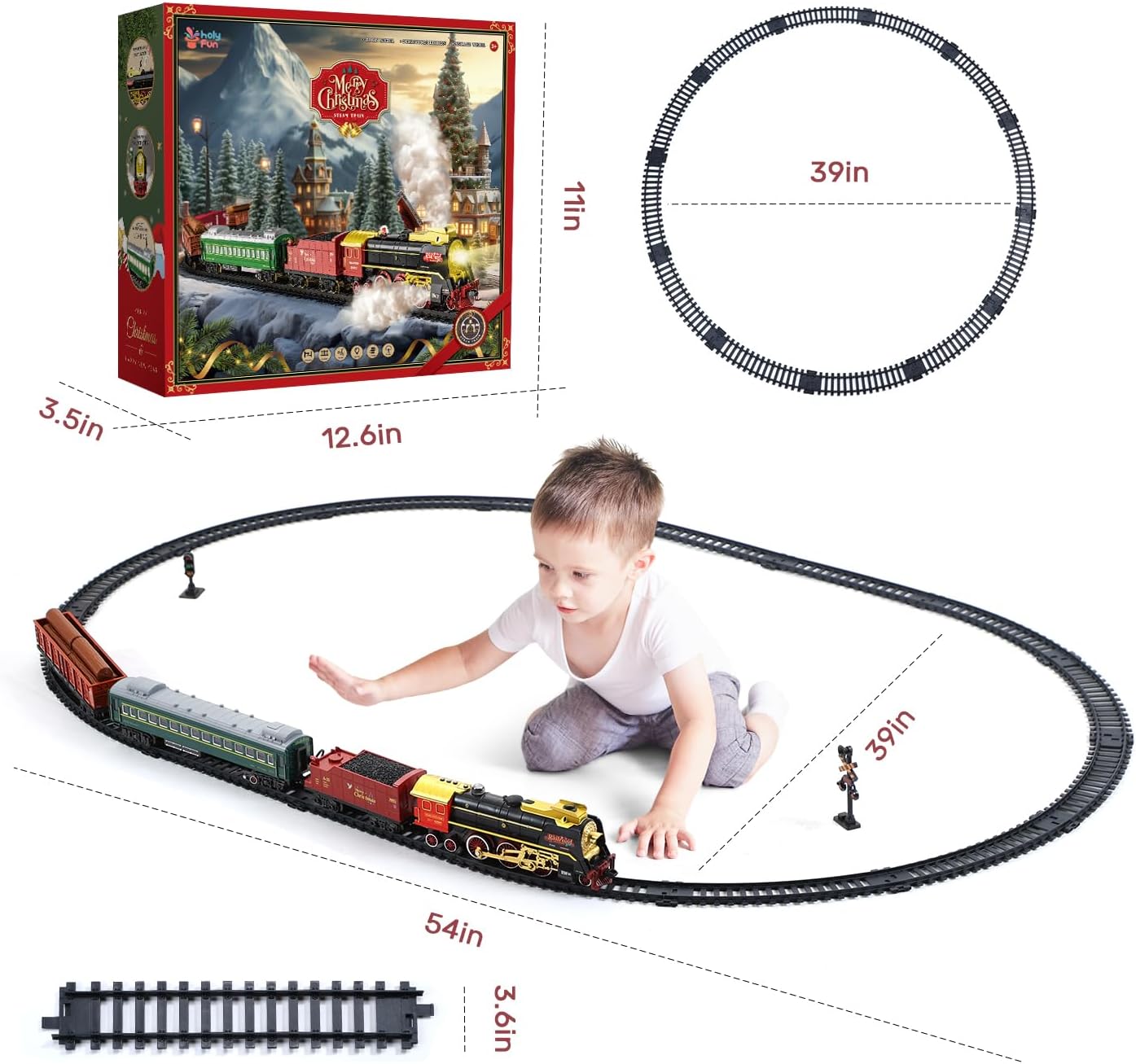 Electric Train Set with Smoke, Sound and Lights, Train Track Toy with Glowing Passenger Carriages for Toddlers and Kids, for Boys and Girls