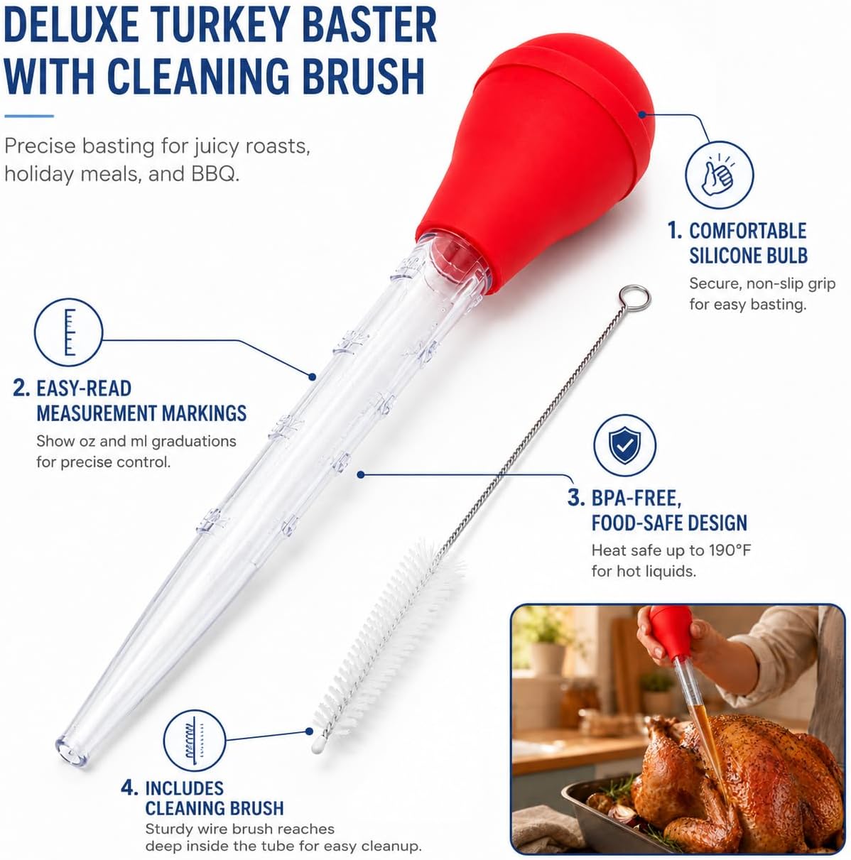 Handy Housewares Deluxe Turkey Baster with Cleaning Brush