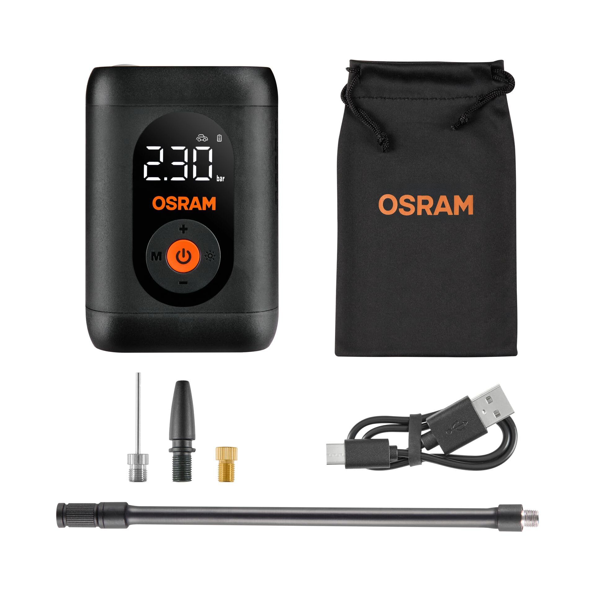 OSRAM TYREinflate 1600 ESSENTIAL, Gonfiatore digitale per pneumatici ricaricabile senza fili, gonfia gli pneumatici in 6 minuti, tubo flessibile da 20 cm