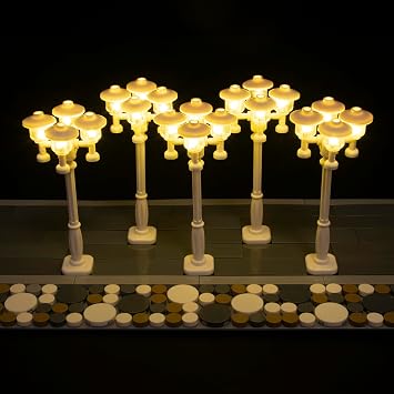 LightGo Brick Street Light DIY Kit for Lego Modular Buildings - Set of 5 Lights to Customize Your City Layout, Plug & Play Quad White
