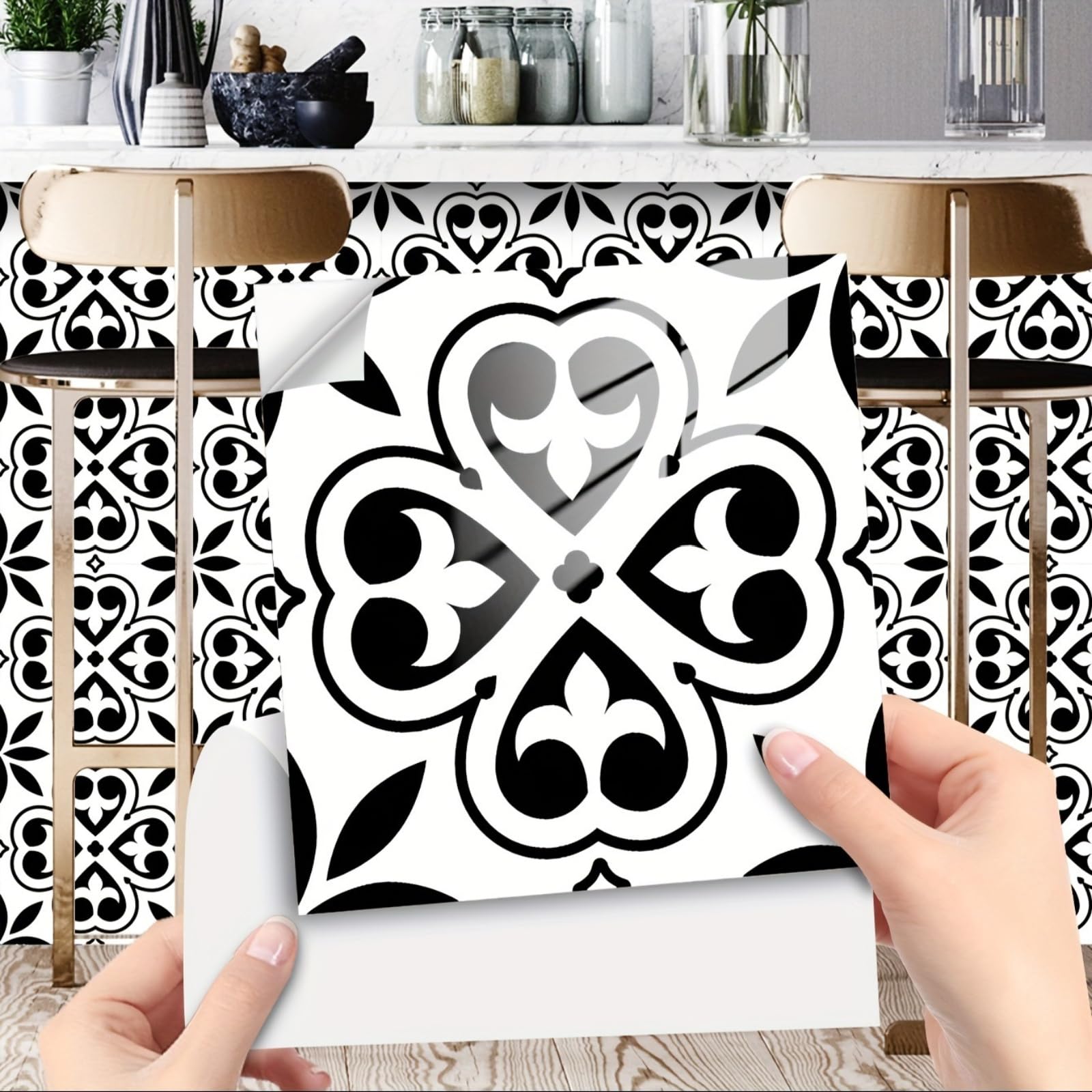 Retro Tile Stickers 10/15/20/30cm, 10Pcs Self-Adhesive Moroccan Wall Tiles, Waterproof Peel & Stick Vinyl for Kitchen Splashback Bathroom Floor Stairs (30x30cm-10pcs,FMB-652)