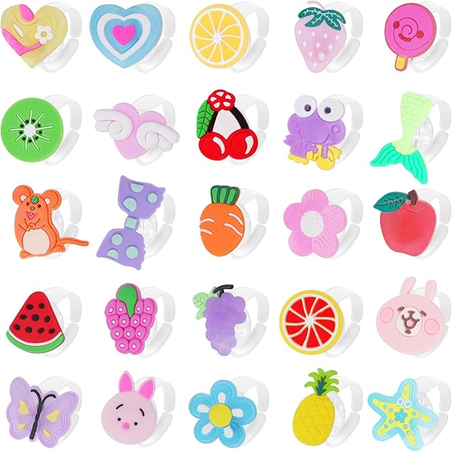 Ainiv 25 PCS LED Light Up Rings, Cute Cartoon Flash Rings Glowing Party Supplies for Kids & Adults, Glow in The Dark Finger Rings for Halloween Party Bag Fillers, Cosplay Birthday Party Decoration