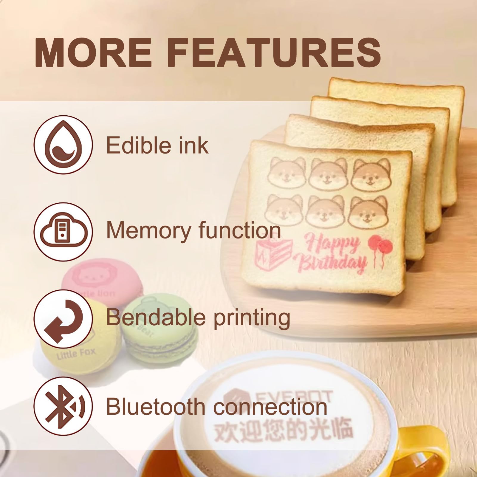 Impresora Bluetooth De Alimentos Comestibles For Pasteles Y Galletas, Cartucho De Tinta De Uso 7000 Veces Compatible Con Café Cerveza Cócteles Y Galletas Macarrones(Red)