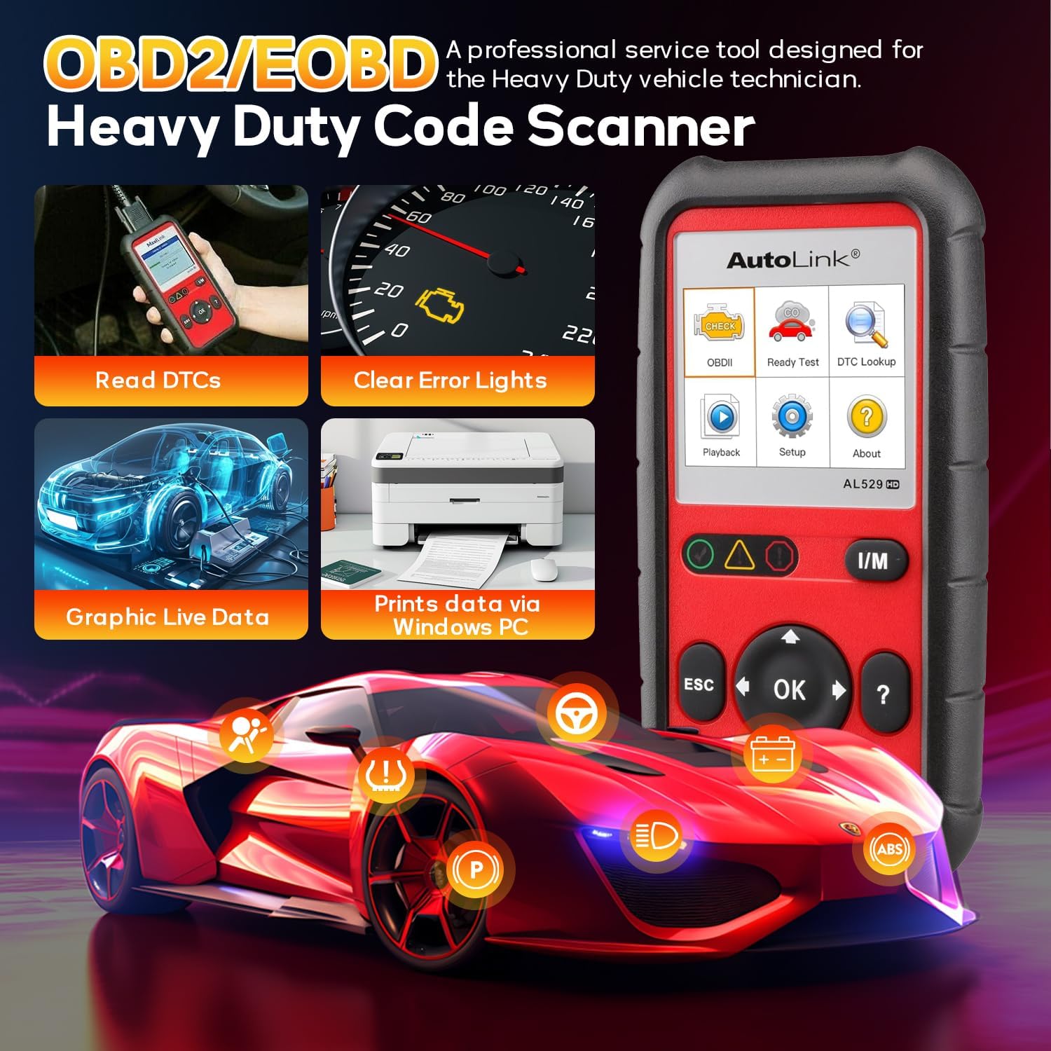 Autel AutoLink AL529HD, Vehicle Code Reader, Advanced AL529 OBD2 Code Scanner, AutoVIN Read Enhanced Codes for Ford/GM/Chrysler, Freeze Frame Data, Code Reader for Cars and Trucks