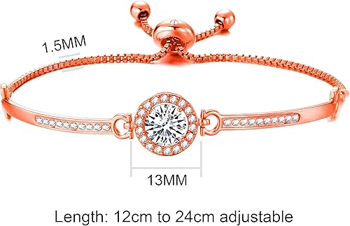 Miniatura 6 de Philip Jones Pulsera de la amistad con halo chapada en oro rosa creada con cristales Zircondia, Chapado en oro rosa, Cristal Zircondia