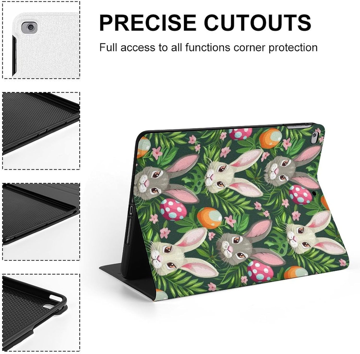 Funny Cartoon Rabbits Printed Case Trifold Stand Protective Cover Compatible with ipad 2017/2018/Air1/Air2 (9.7in)