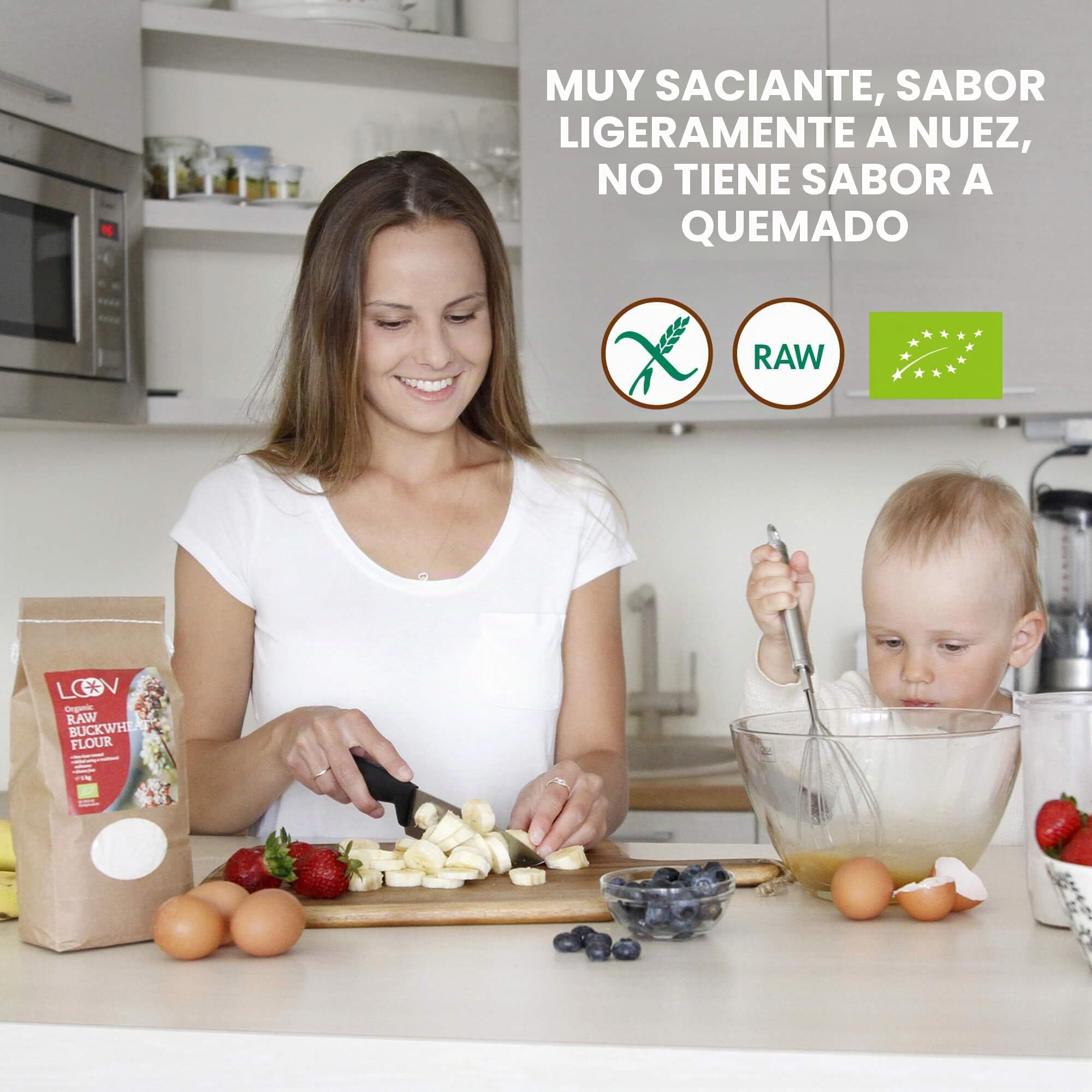 Harina de Trigo Sarraceno Cruda Orgánica, 1 kg, harina sin gluten, no tratada térmicamente, conserva todos los nutrientes, delicioso sabor a nuez, cultivado orgánicamente en climas nórdicos, no es OGM