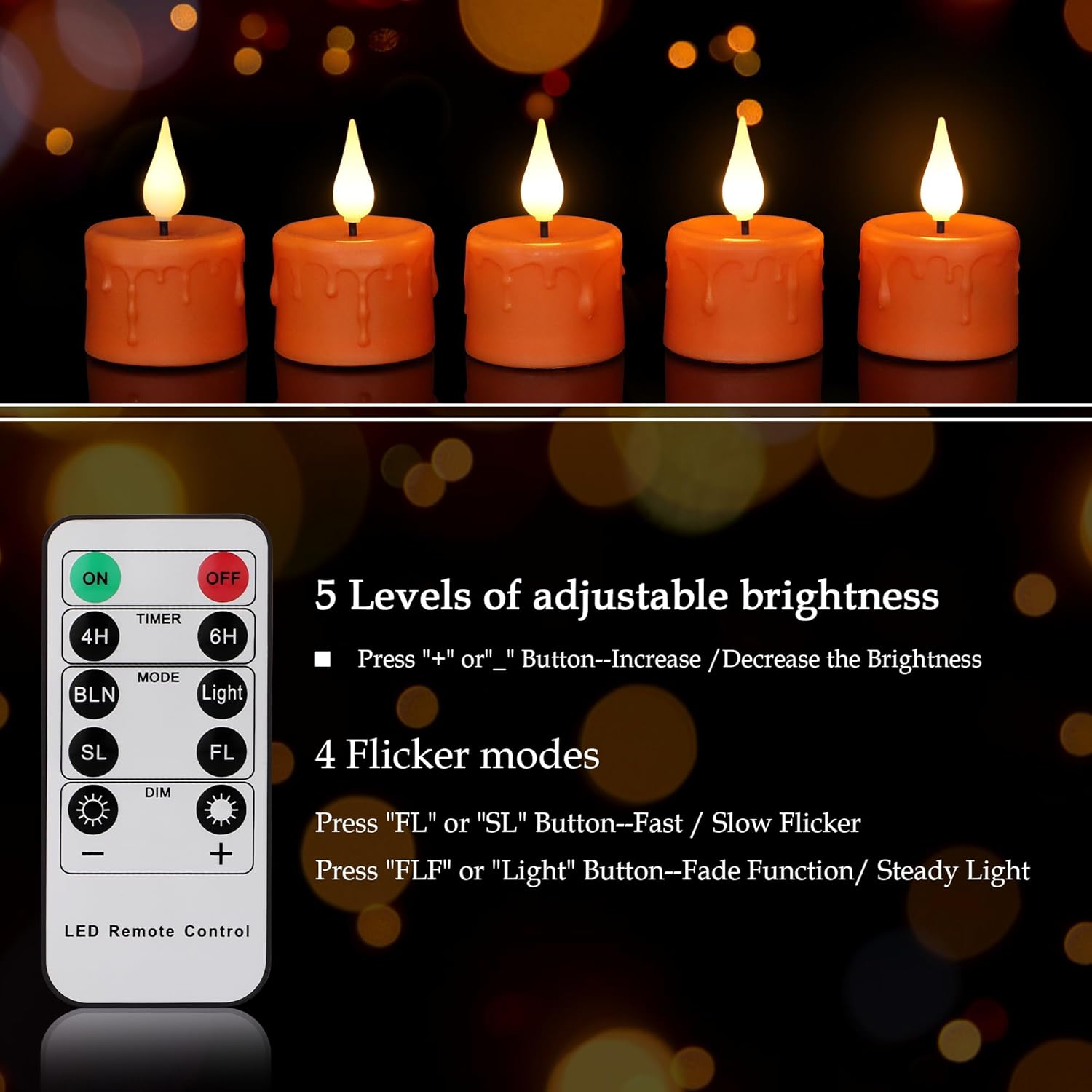 yunsheng 12PCS Orange Rechargeable LED Tea Lights Candles with Remote Timer, 3D Wick Flickering Flameless Pumpkins Lights, Warm White Electric Fake Candles with 2USB Charging Cable, Home Decor