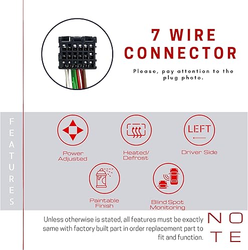 Miniatura 6 de Spieg Espejo lateral del conductor de repuesto para Chevrolet Cruze 2017-2019 Power heated Blind Spot Monitoring PTM Negro 7PIN (LH)