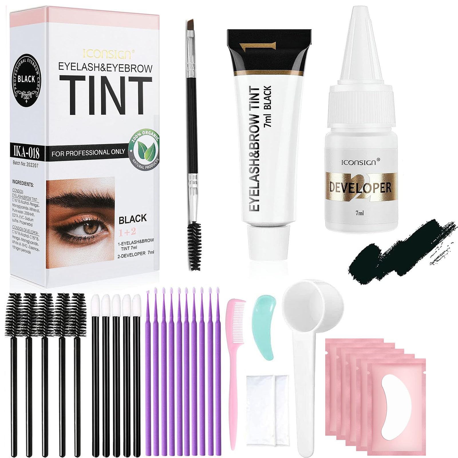 Tinte Pestañas,Aikvigss kit Tinte Cejas,Tinte Pestañas Negro,Tinte de Cejas Profesionales para Cejas,Resultado Natural y Duradero,Aplicación Rápida y Precisa para Tinte de Cejas y Tinte de Pestañas