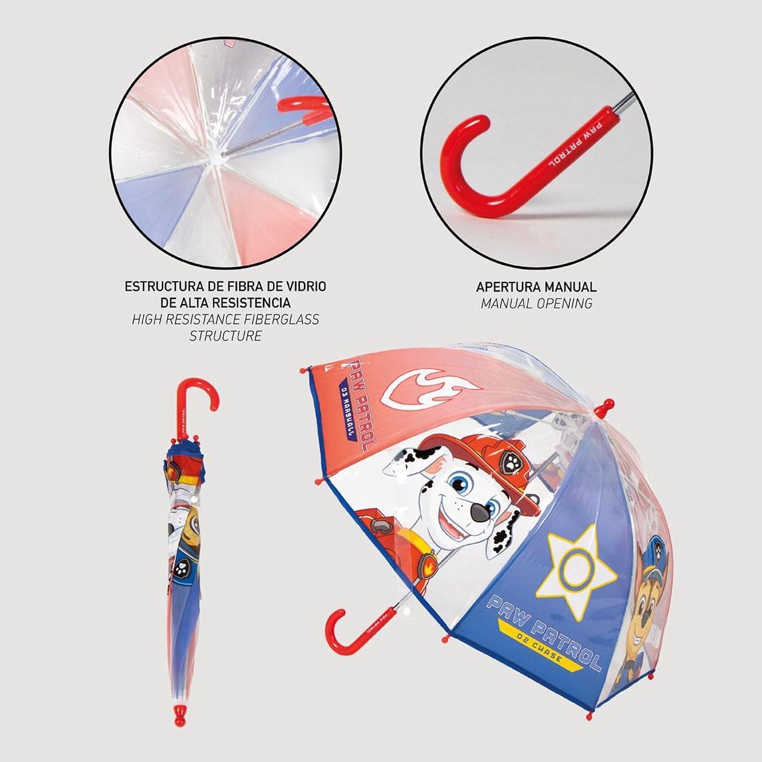 Manual Umbrella Poe Bubble Paw Patrol - Transparent Children's Umbrella for Kids with Paw Patrol Design, Safe Manual Opening