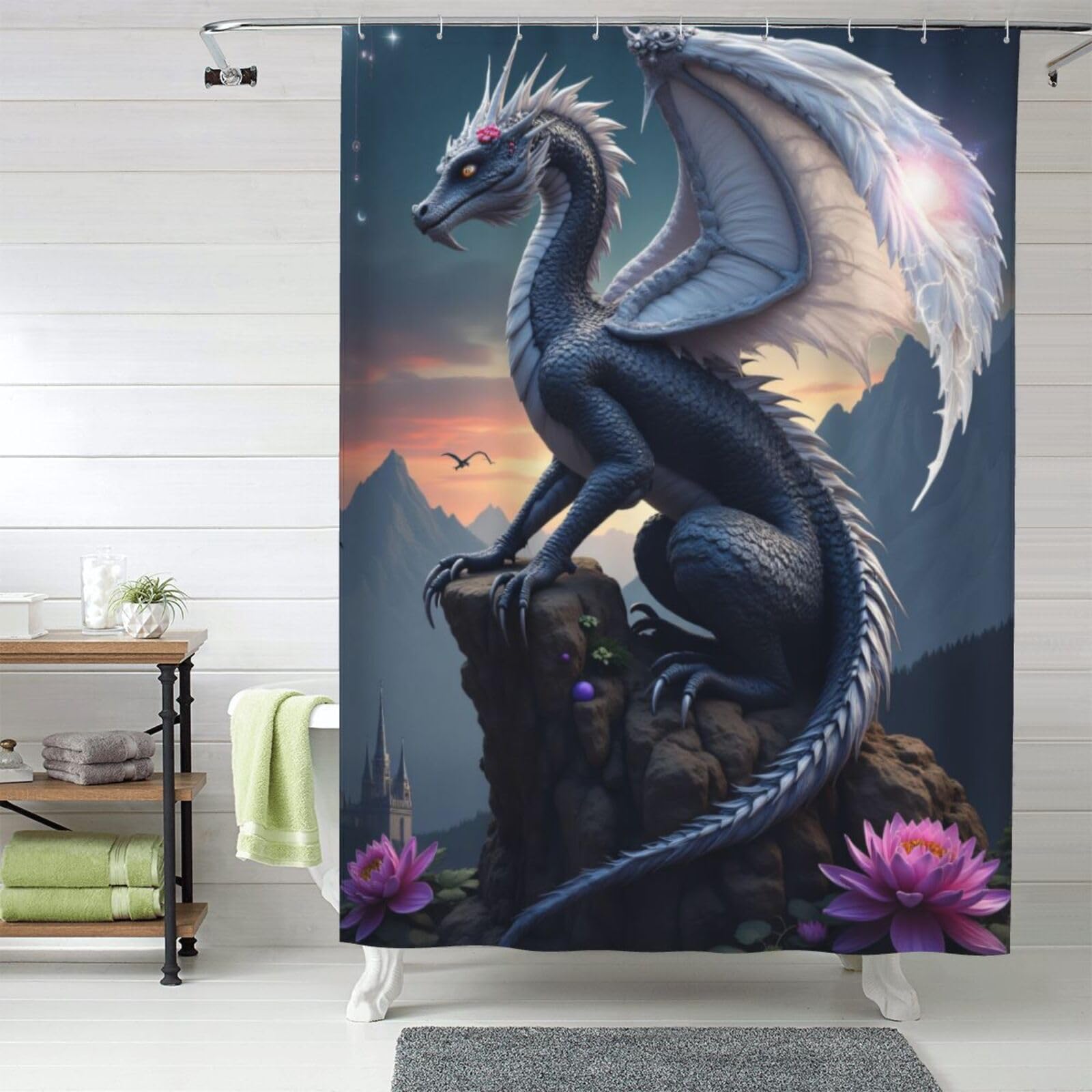 Rideau de douche en tissu épais haut de gamme motif dragon noir n°352 résistant