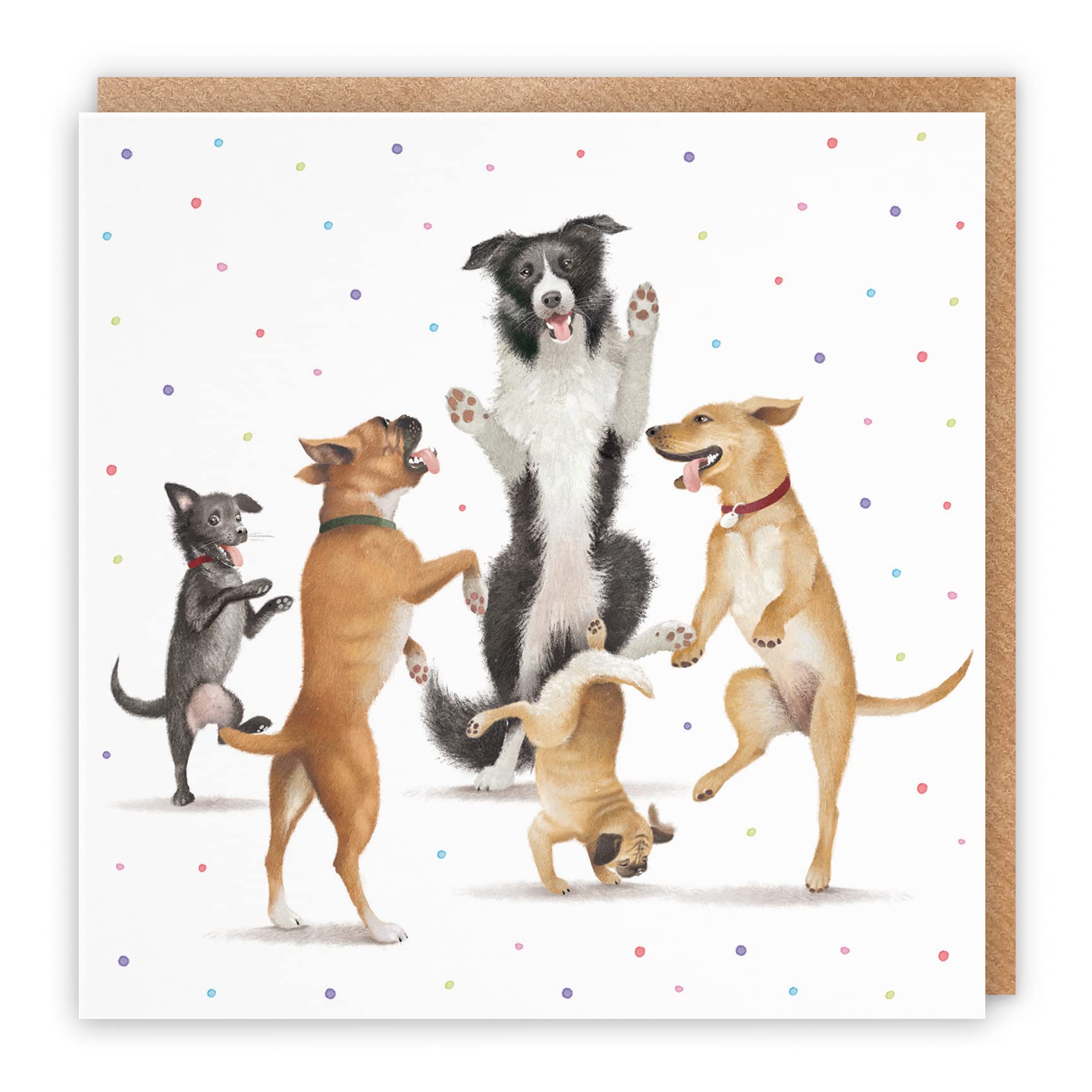 Hunts England Blank Any Occasion Card For Him Or Her, Dancing Dogs, Dogs All Occasions Blank Card for Men Women, Boys, Girls