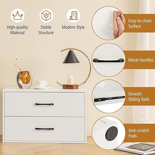 Miniatura 5 de SIMOE White Stackable 2-Drawer Dresser for Bedroom, Short Storage Cabinet with Handles and Anti-Topping Device, Small Chest of 2 Drawers for Bedroom