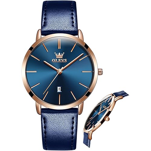 OLEVS Women Watches Ultra Thin 6.5mm Minimalist Dress Fashion Leather Strap Quartz Waterproof Casual Women Wrist Watch