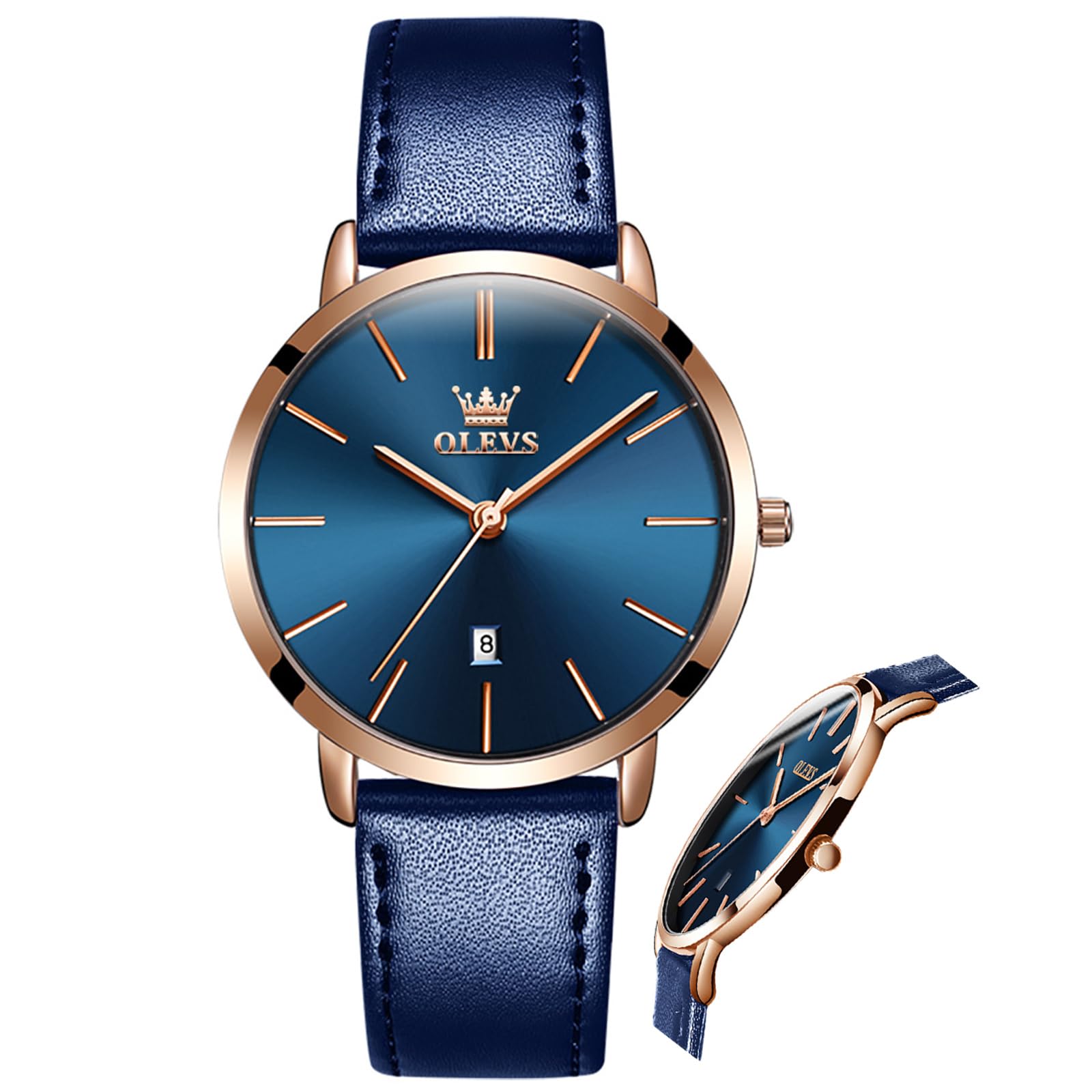 OLEVSWomen Wrist Watches Ultra Thin 6.5mm Minimalist Dress Fashion Leather Strap Quartz Waterproof Date Day Slim Watches for Ladies