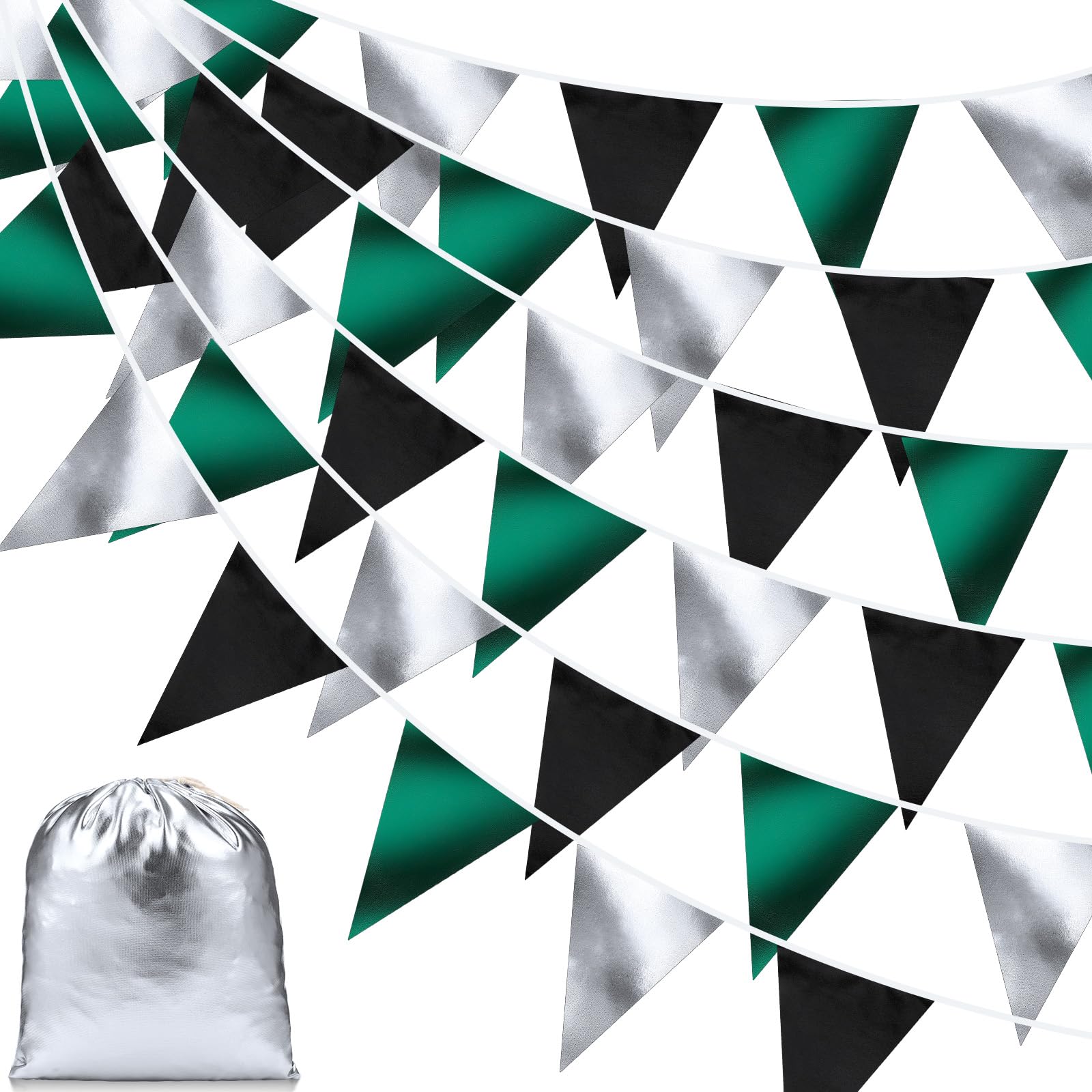 Tatuo Black Green Silver Graduation Party Decorations 2026, 40 ft Long Triangle Pennant Bunting, Reusable Fabric Flag Garland Decorations for Class of 2026 Graduation Party Supplies
