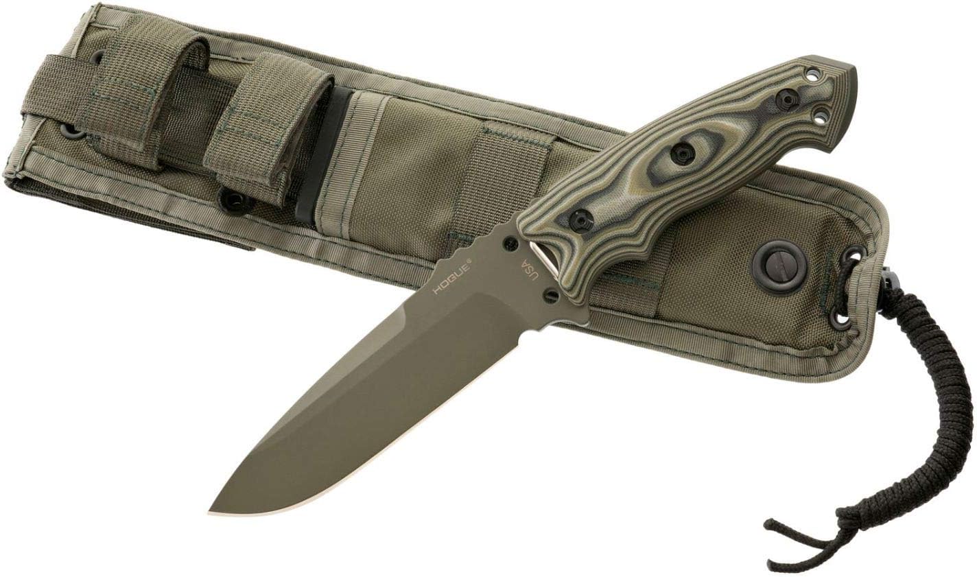 Hogue EX-F01 5.5” A2 Drop Point Blade OD Green Cerakote Finish, Internal Torx Tool G10 Frame Fixed Knife, G-Mascus Green - 35171