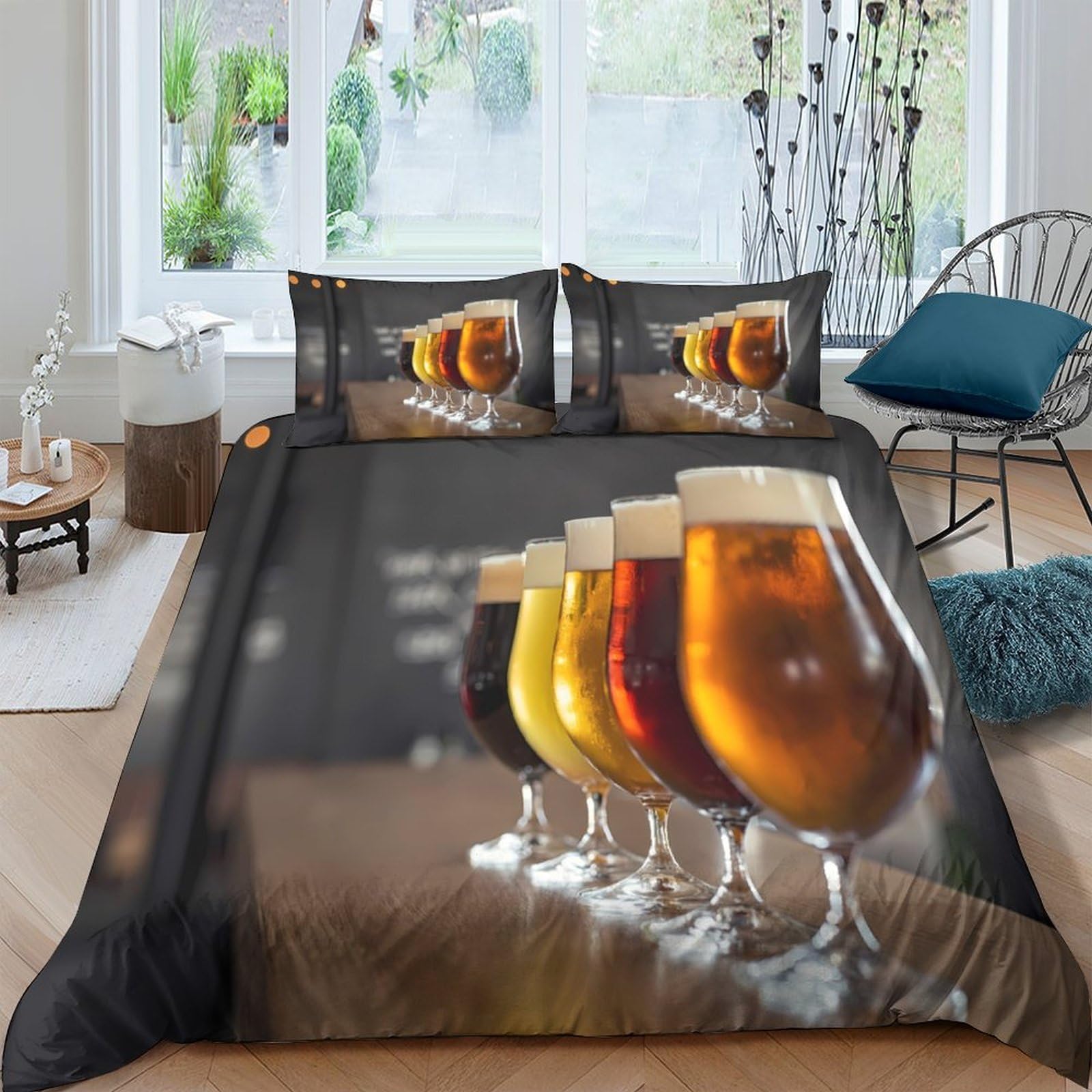 3D Print Ultrasoft Microfibre Craft beer tasting Bedding Quilt Cover All Season Bedding Sets with Pillowcases Brewery experience Duvet Cover Easy Care Breathable for Couples Single（140x200cm）