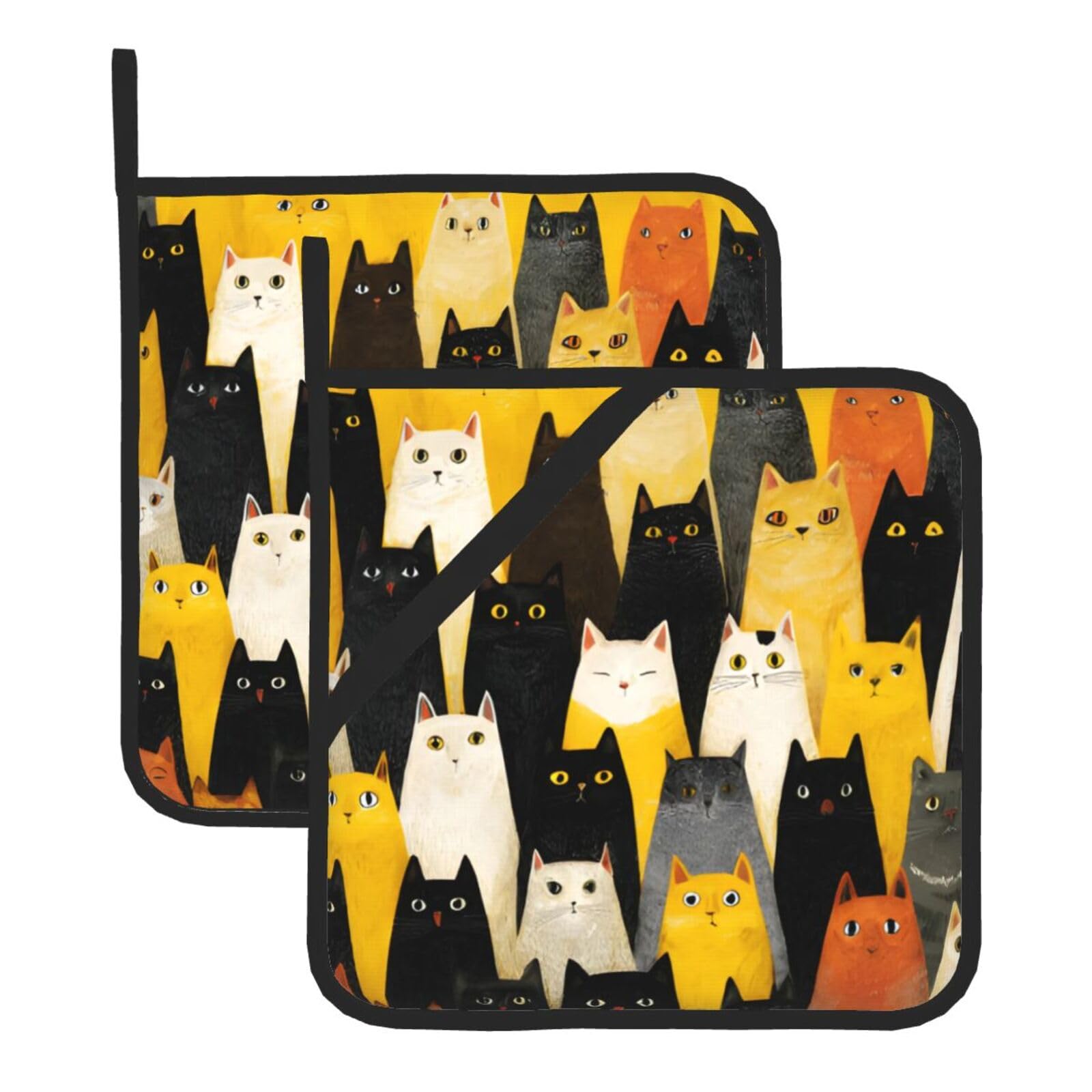 (Many Cats) Oven Hot Pads Set of 2 Heat Resistant Pot Holders for Kitchen Cooking Baking BBQ