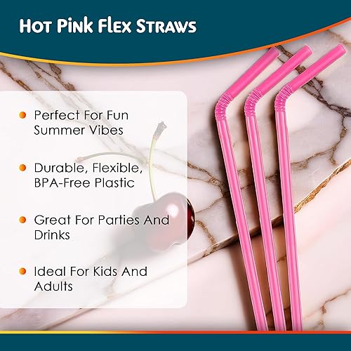 Miniatura 6 de Pajitas flexibles desechables de plástico rosa intenso, 11.5 pulgadas, 50 unidades, perfectas para fiestas y uso diario