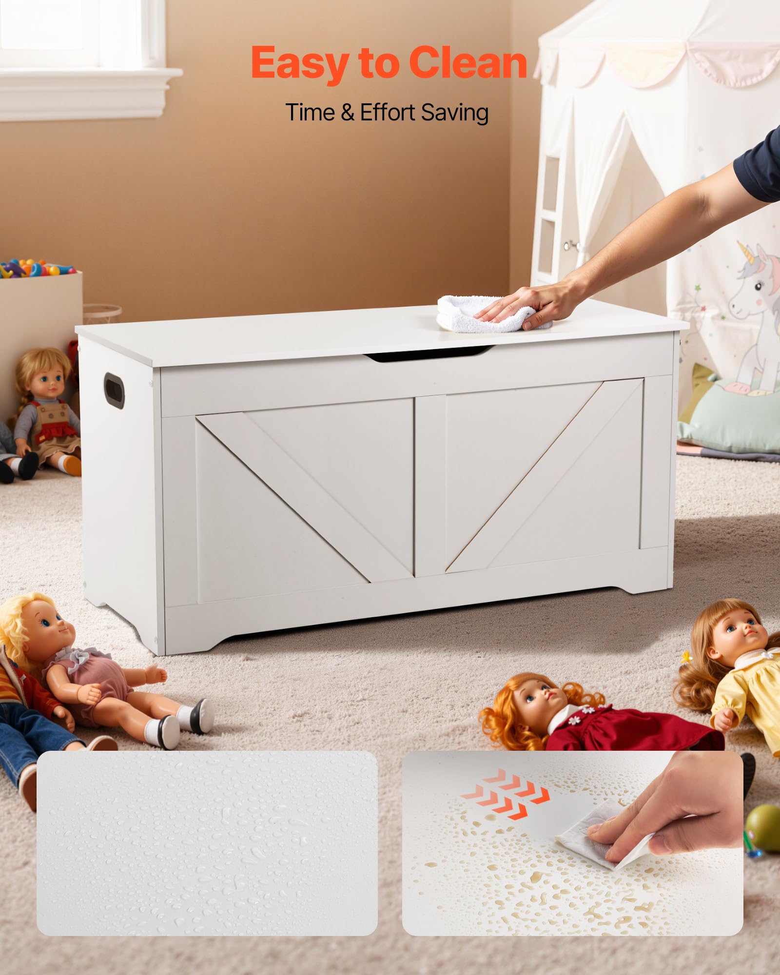 VEVOR Panca per Bambini con Contenitore da 990 x 395 x 480 mm, Contenitore per Giocattoli in Legno con Cerniera di Sicurezza, Baule Portaoggetti per Sala Giochi, Soggiorno, Ingresso, Bianco