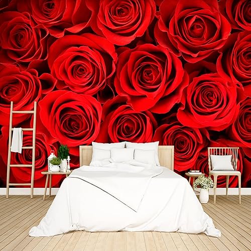 BZHXBZ - Papel tapiz floral de rosas rojas para dormitorio, murales de flores botánicas, decoración estética de habitación, sala de estar, fondo de