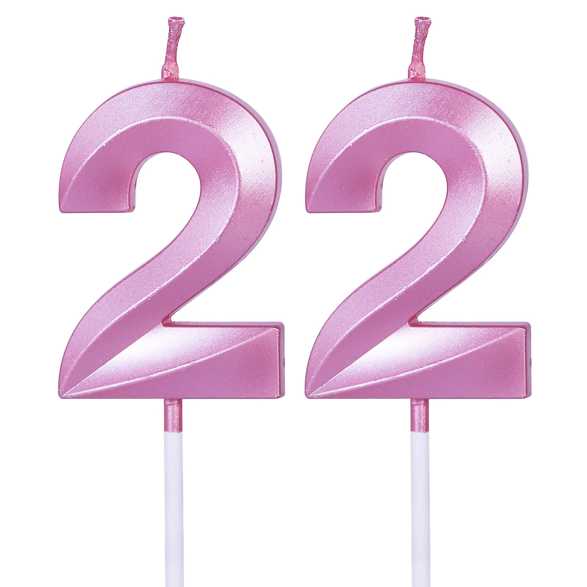 Velas rosas de cumpleaños número 22 para tartas, decoración de tartas con el número 22 para fiestas, aniversarios, bodas, celebraciones
